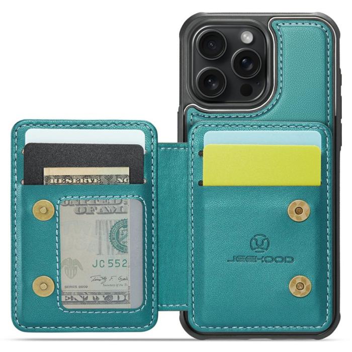 JEEHOOD - JEEHOOD J05 iPhone 15 Pro Max Skal Läder med Magnetficka Cyan