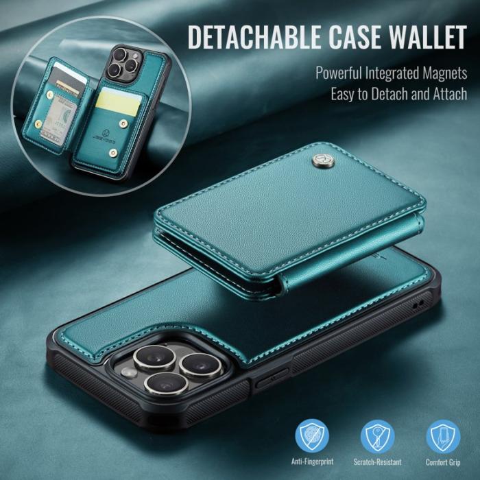 JEEHOOD - JEEHOOD J05 iPhone 15 Pro Max Skal Läder med Magnetficka Cyan