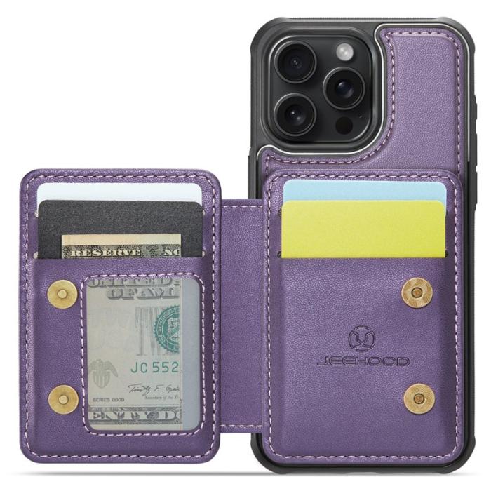 JEEHOOD - JEEHOOD J05 iPhone 15 Pro Max Skal Läder med Magnetficka - Lila