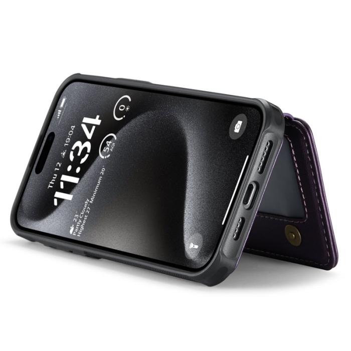 JEEHOOD - JEEHOOD J05 iPhone 15 Pro Max Skal Läder med Magnetficka - Lila