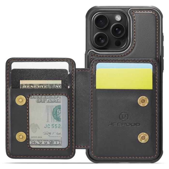 JEEHOOD - JEEHOOD J05 iPhone 15 Pro Max Skal Läder med Magnetficka - Svart