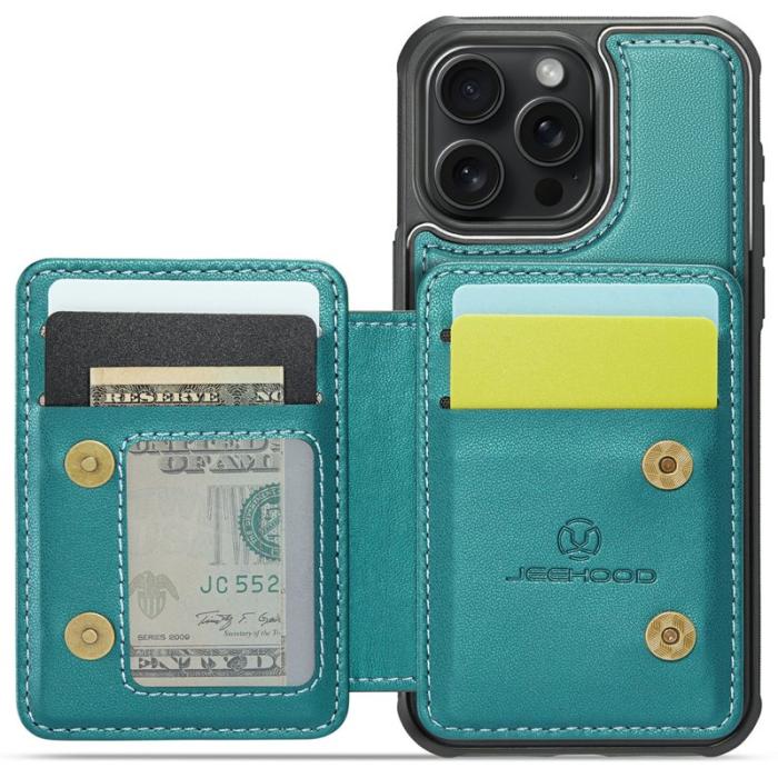 JEEHOOD - JEEHOOD J05 iPhone 15 Pro Skal Läder Mobilfodral Cyan