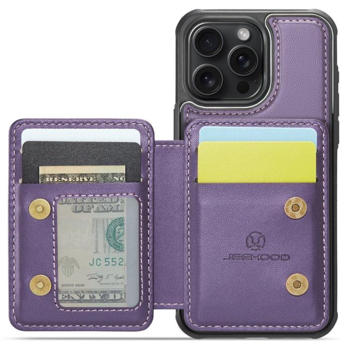 JEEHOOD - JEEHOOD J05 iPhone 15 Pro Skal Läder Mobilfodral Lila