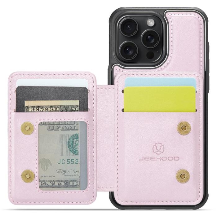 JEEHOOD - JEEHOOD J05 iPhone 15 Pro Skal Läder Mobilfodral Rosa