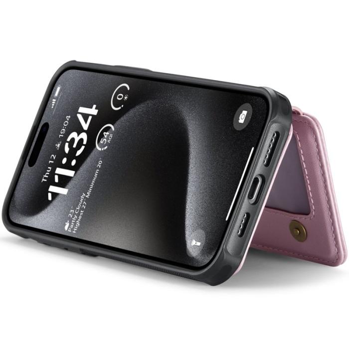 JEEHOOD - JEEHOOD J05 iPhone 15 Pro Skal Läder Mobilfodral Rosa