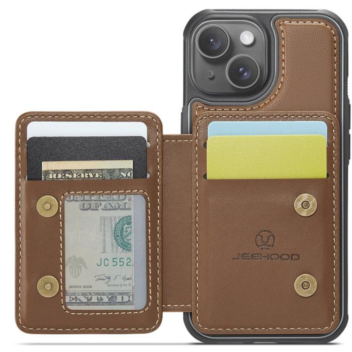 JEEHOOD - JEEHOOD J05 iPhone 15 Skal Läder Mobilfodral med Kortficka - Brun