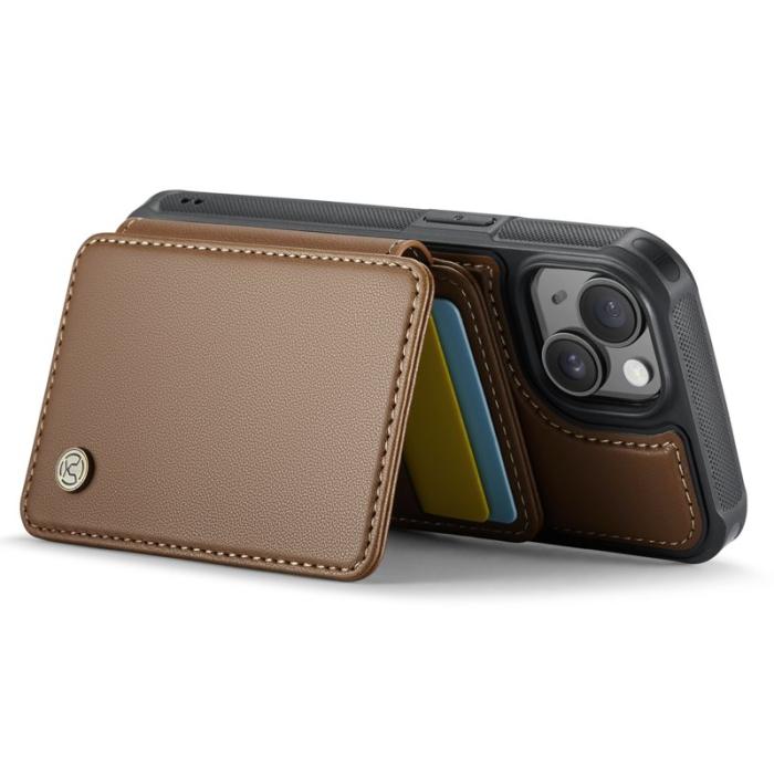 JEEHOOD - JEEHOOD J05 iPhone 15 Skal Läder Mobilfodral med Kortficka - Brun