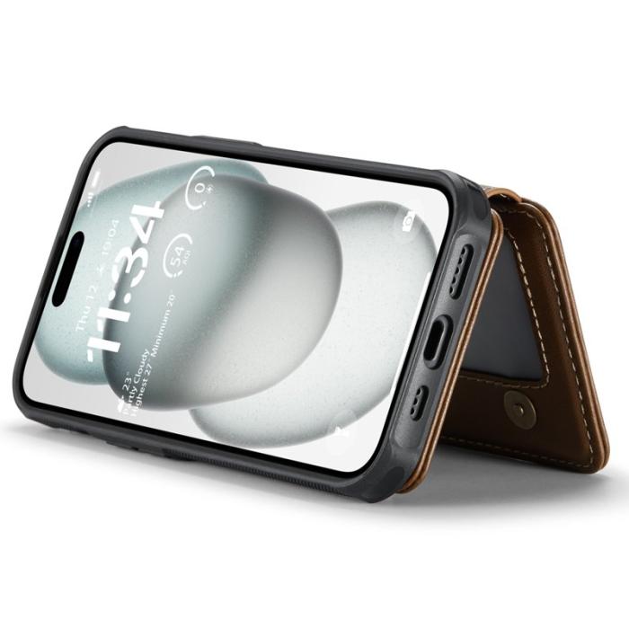 JEEHOOD - JEEHOOD J05 iPhone 15 Skal Läder Mobilfodral med Kortficka - Brun