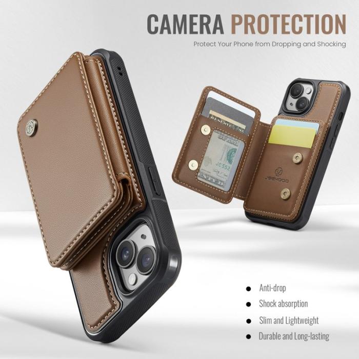 JEEHOOD - JEEHOOD J05 iPhone 15 Skal Läder Mobilfodral med Kortficka - Brun