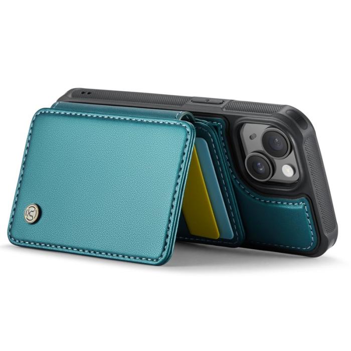 JEEHOOD - JEEHOOD J05 iPhone 15 Skal Läder Mobilfodral med Kortficka Cyan