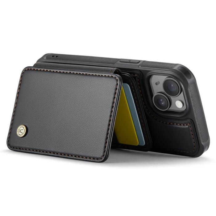 JEEHOOD - JEEHOOD J05 iPhone 15 Skal Läder Mobilfodral med Kortficka - Svart