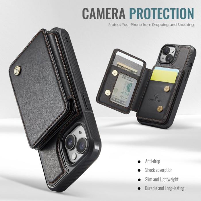 JEEHOOD - JEEHOOD J05 iPhone 15 Skal Läder Mobilfodral med Kortficka - Svart