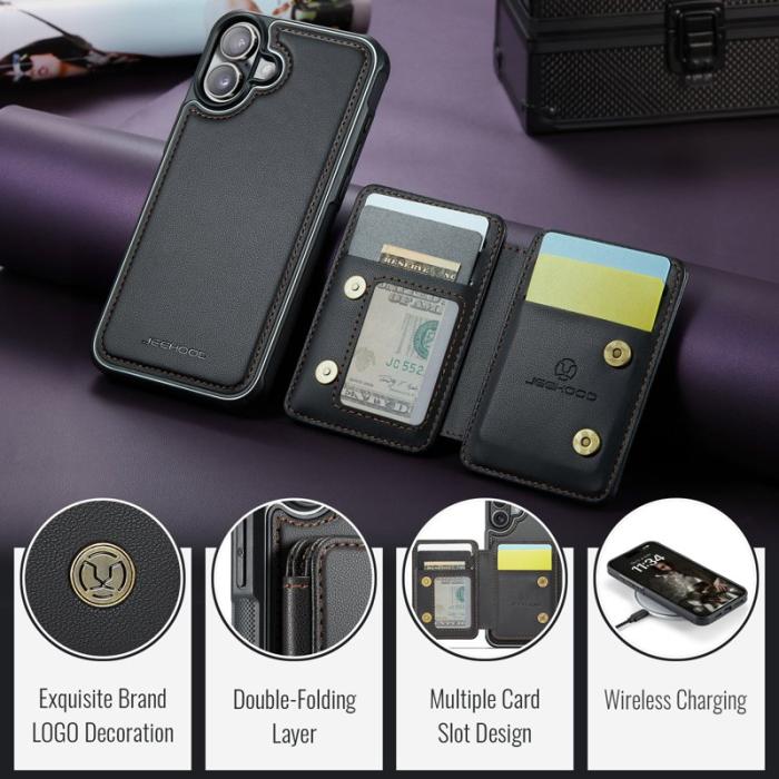 JEEHOOD - JEEHOOD J05 iPhone 16 Plus Skal Läder med Magnetficka - Svart