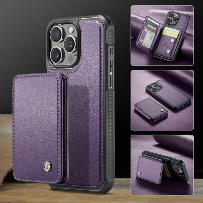 JEEHOOD - JEEHOOD J05 iPhone 16 Pro Skal Läder Mobilfodral Lila