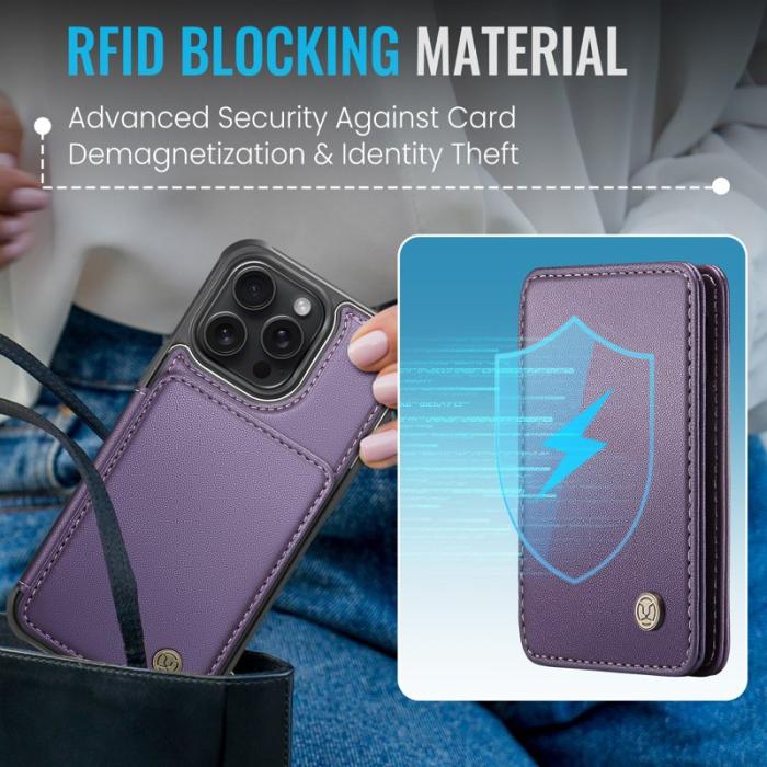 JEEHOOD - JEEHOOD J05 iPhone 16 Pro Skal Läder Mobilfodral Lila