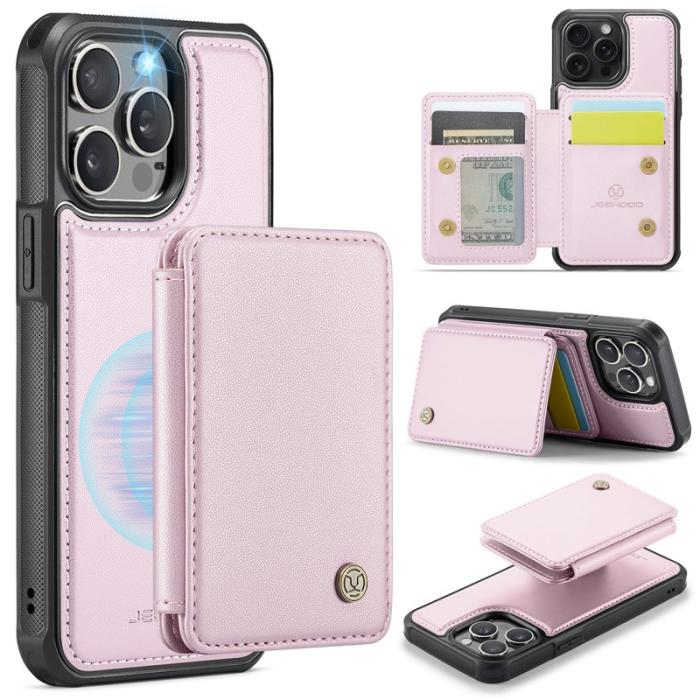 JEEHOOD - JEEHOOD J05 iPhone 16 Pro Skal Läder Mobilfodral Rosa