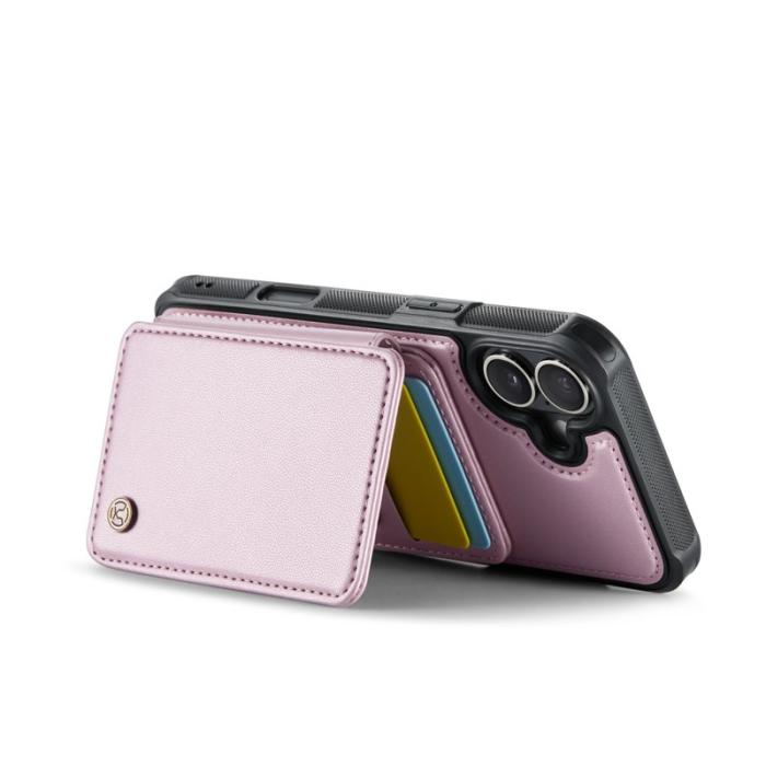 JEEHOOD - JEEHOOD J05 iPhone 16 Skal Läder Mobilfodral med Kortficka - Rosa