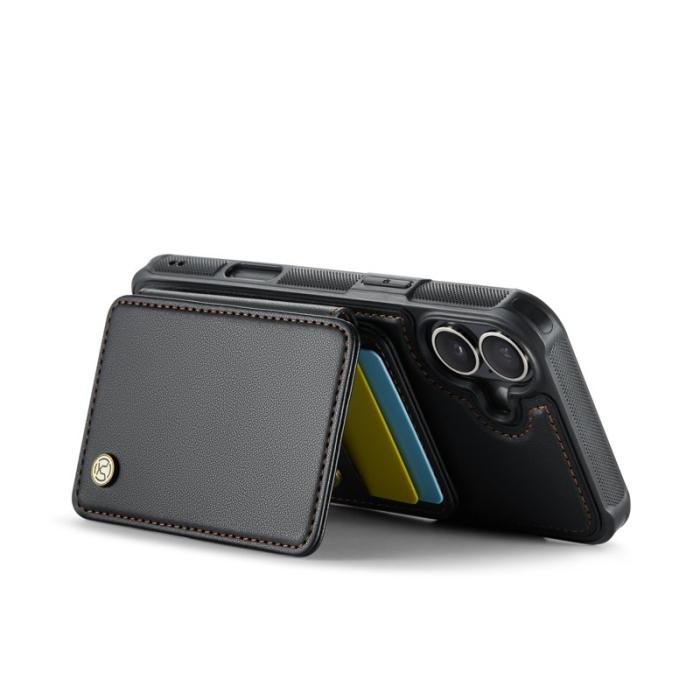 JEEHOOD - JEEHOOD J05 iPhone 16 Skal Läder Mobilfodral med Kortficka - Svart