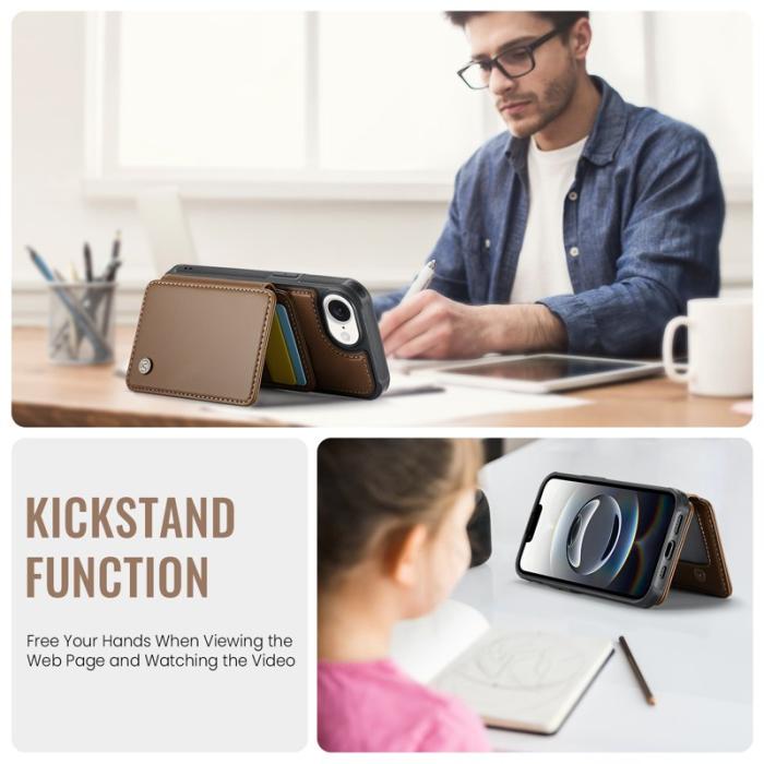 JEEHOOD - JEEHOOD J05 iPhone 16e Skal Läder med Avtagbar Kortväska - Brun