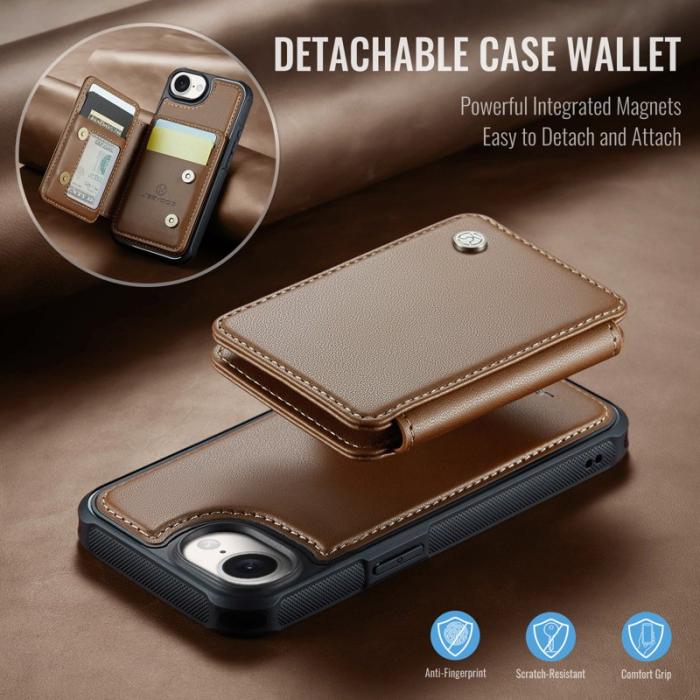 JEEHOOD - JEEHOOD J05 iPhone 16e Skal Läder med Avtagbar Kortväska - Brun