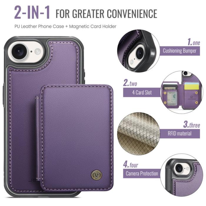 JEEHOOD - JEEHOOD J05 iPhone 16e Skal Läder med Avtagbar Kortväska - Lila