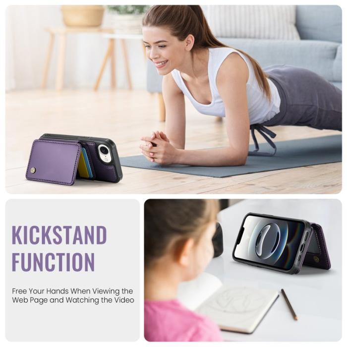 JEEHOOD - JEEHOOD J05 iPhone 16e Skal Läder med Avtagbar Kortväska - Lila