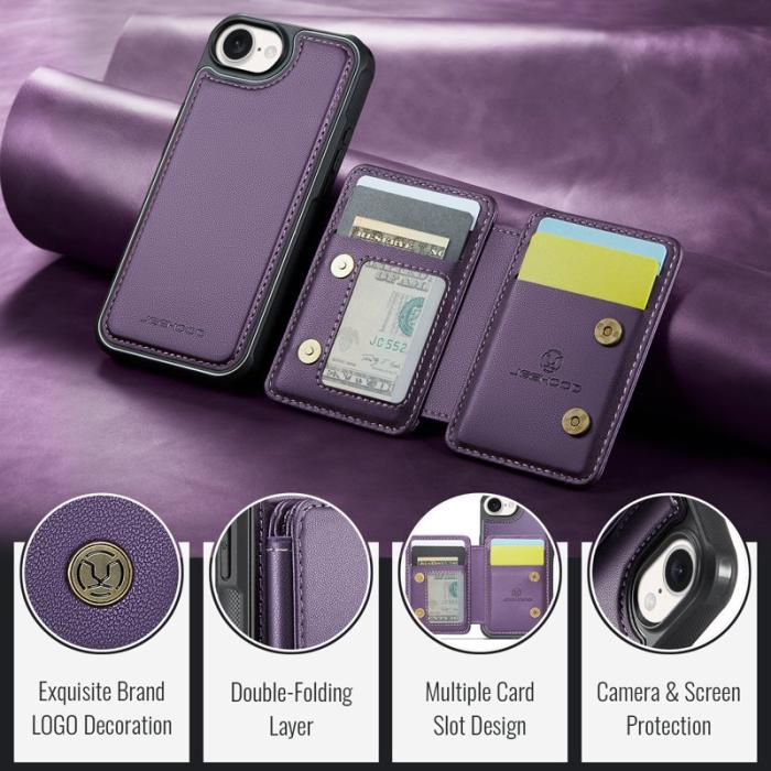 JEEHOOD - JEEHOOD J05 iPhone 16e Skal Läder med Avtagbar Kortväska - Lila