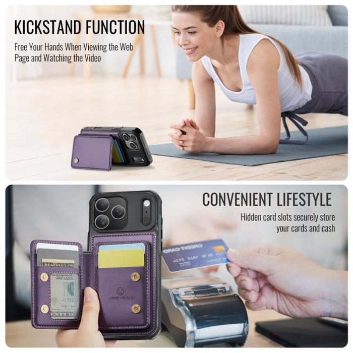 JEEHOOD - JEEHOOD J05 iPhone 17 Pro Max Skal Läder med Magnetficka - Lila