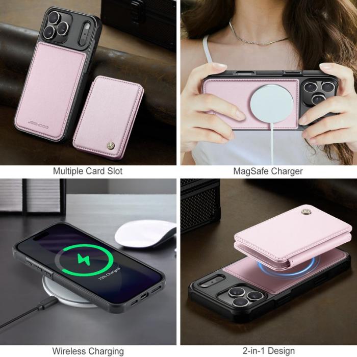 JEEHOOD - JEEHOOD J05 iPhone 17 Pro Max Skal Läder med Magnetficka - Rosa