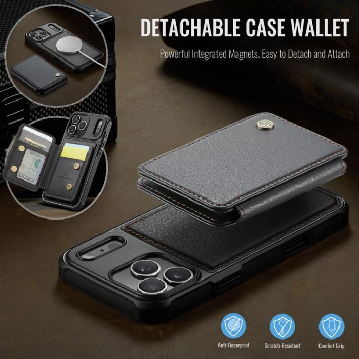 JEEHOOD - JEEHOOD J05 iPhone 17 Pro Max Skal Läder med Magnetficka - Svart