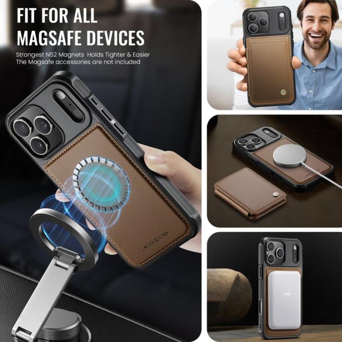 JEEHOOD - JEEHOOD J05 iPhone 17 Pro Skal Läder med Avtagbar Kortväska - Brun