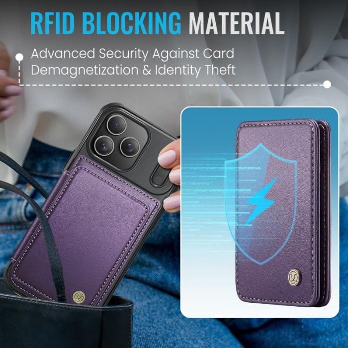 JEEHOOD - JEEHOOD J05 iPhone 17 Pro Skal Läder med Magnetficka - Lila