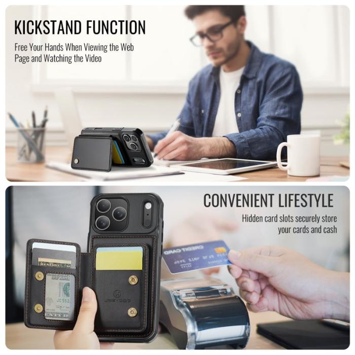 JEEHOOD - JEEHOOD J05 iPhone 17 Pro Skal Läder med Magnetficka - Svart