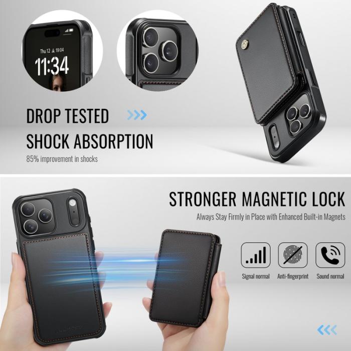 JEEHOOD - JEEHOOD J05 iPhone 17 Pro Skal Läder med Magnetficka - Svart