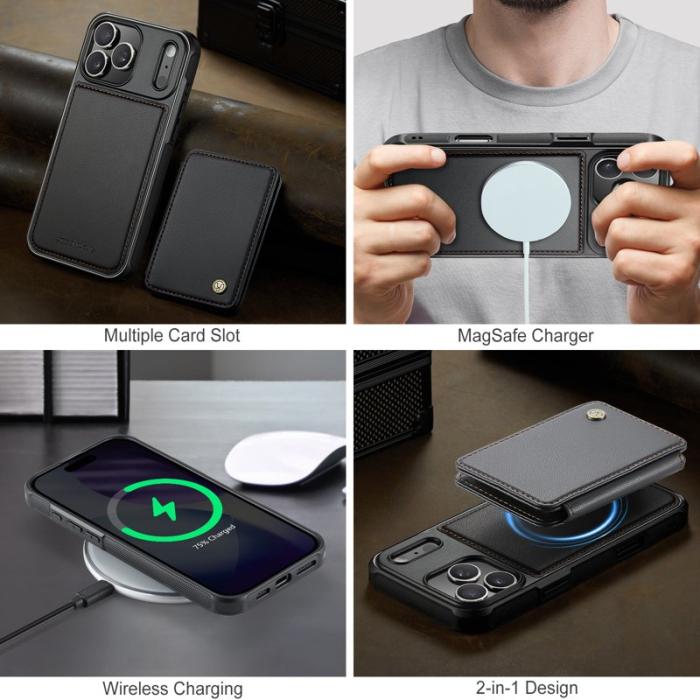 JEEHOOD - JEEHOOD J05 iPhone 17 Pro Skal Läder med Magnetficka - Svart