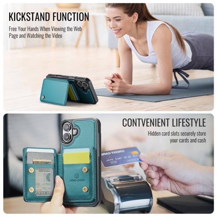 JEEHOOD - JEEHOOD J05 iPhone 17 Skal i Läder med Magnetficka - Blå