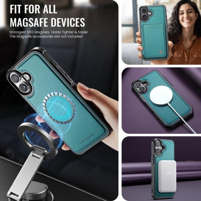 JEEHOOD - JEEHOOD J05 iPhone 17 Skal i Läder med Magnetficka - Blå