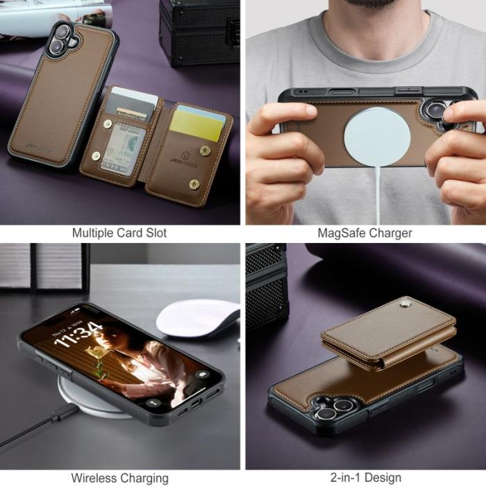 JEEHOOD - JEEHOOD J05 iPhone 17 Skal Läder med Avtagbar Kortväska - Brun