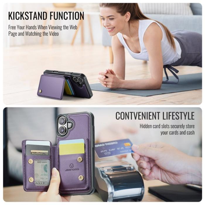 JEEHOOD - JEEHOOD J05 iPhone 17 Skal Läder med Avtagbar Kortväska - Lila
