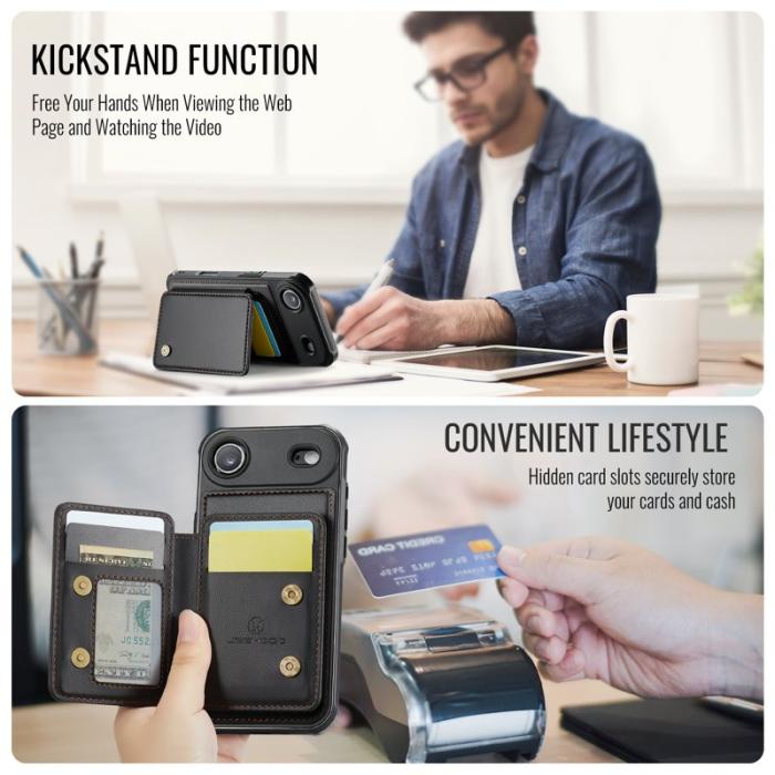 JEEHOOD - JEEHOOD J05 iPhone Air Skal i Läder med Magnetficka - Svart