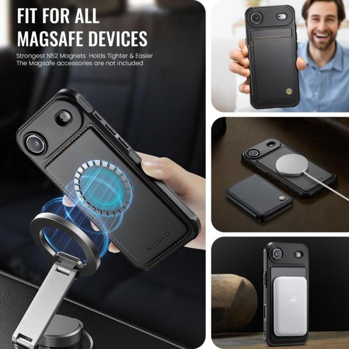 JEEHOOD - JEEHOOD J05 iPhone Air Skal i Läder med Magnetficka - Svart