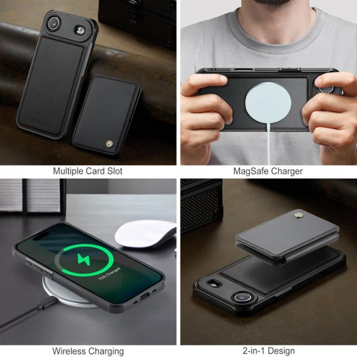 JEEHOOD - JEEHOOD J05 iPhone Air Skal i Läder med Magnetficka - Svart