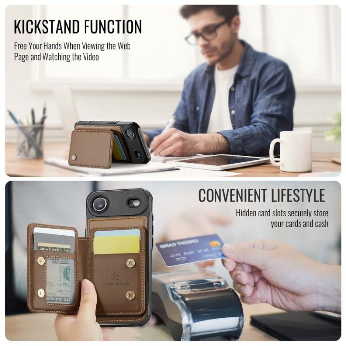 JEEHOOD - JEEHOOD J05 iPhone Air Skal Läder med Magnetiskt Kortfack - Brun