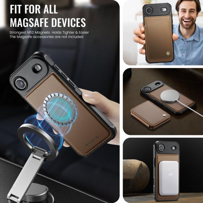 JEEHOOD - JEEHOOD J05 iPhone Air Skal Läder med Magnetiskt Kortfack - Brun