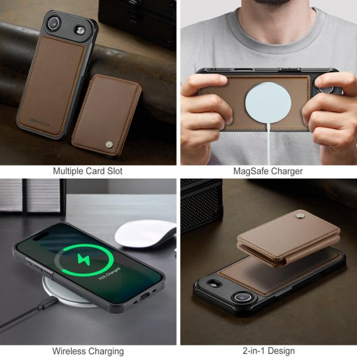 JEEHOOD - JEEHOOD J05 iPhone Air Skal Läder med Magnetiskt Kortfack - Brun