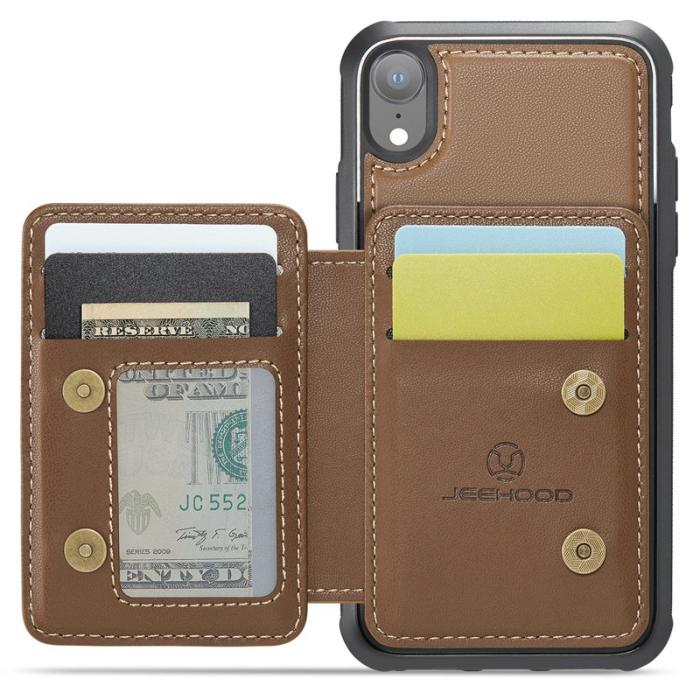 JEEHOOD - JEEHOOD J05 iPhone XR Skal Läder Mobilfodral med Kortficka - Brun