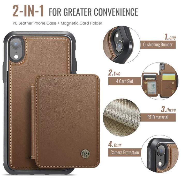 JEEHOOD - JEEHOOD J05 iPhone XR Skal Läder Mobilfodral med Kortficka - Brun