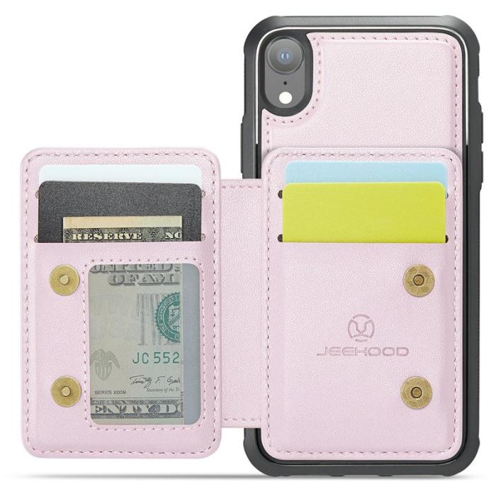 JEEHOOD - JEEHOOD J05 iPhone XR Skal Läder Mobilfodral med Kortficka - Rosa