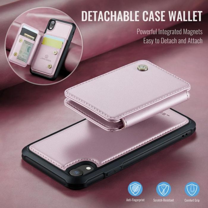 JEEHOOD - JEEHOOD J05 iPhone XR Skal Läder Mobilfodral med Kortficka - Rosa