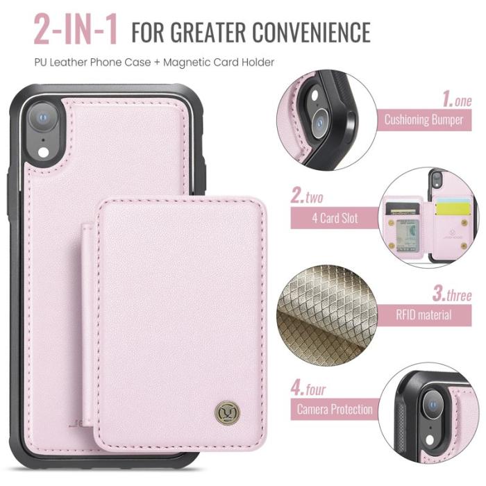 JEEHOOD - JEEHOOD J05 iPhone XR Skal Läder Mobilfodral med Kortficka - Rosa